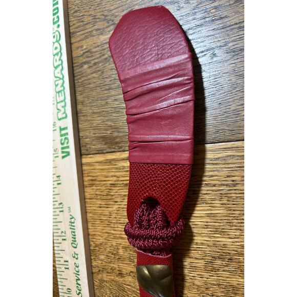 Vintage 80’s Leather Shop Statement Belt Red Leather Metal Elastic Sz M Artisan main image 4